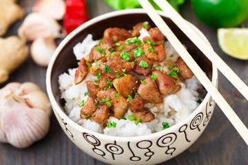 Bowl of rice with meat