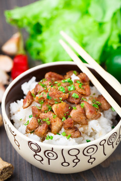 Bowl of rice with meat