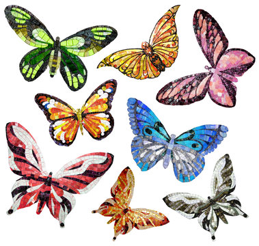 Butterfly - panels of mosaic. Isolated on a white background