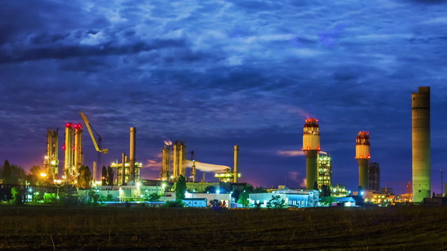 Night view of a plant for the ammonia production timelapse