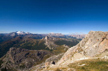 Fototapeta na wymiar Marmolata, Sellagruppe und Lagazuoi - Dolomity