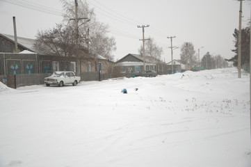 Village in snow storm