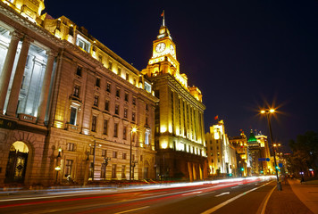 Shanghai in the night time. View from the bund