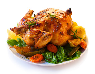 Roasted chicken and vegetables - shallow DOF