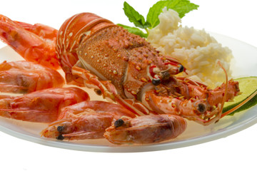 Spiny lobster, shrimps and rice