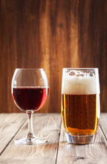 Wine glass and glass of beer