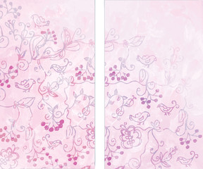 Floral vertical banners with birds and berries set