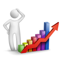 3d man thinking with a bar chart