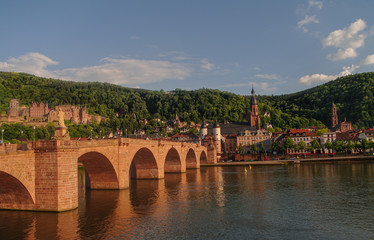 Fototapeta na wymiar View at old town, castle and city bridge in Heidelberg, Germany