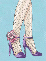 Elegant fashion illustration. High heel shoes with flowers.