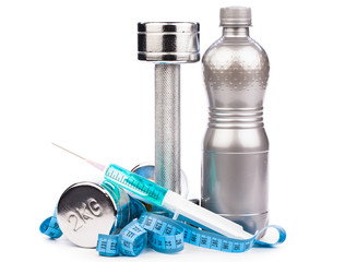 fitness equipment with syringe   isolated on white