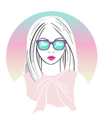 Cute young girl fashion illustration.