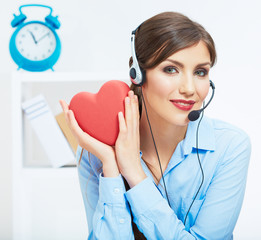 Portrait of call center smiling operator with phone headset iso