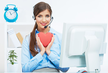 Portrait of call center smiling operator with phone headset iso