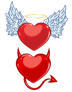 vector cartoon evil and angels hearts