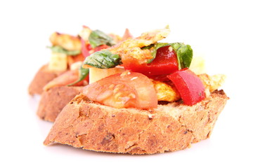 Sandwiches with chicken, tomato, cheese and bell pepper