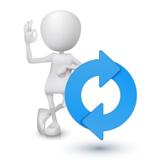3d man showing okay hand sign with a refresh symbol