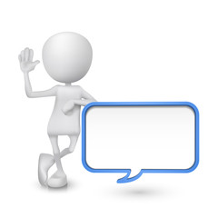 3d person with a blank speech bubble
