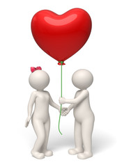 Valentines day 3d couple giving red heart balloon