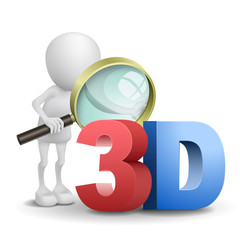 3d man watching a 3d word with a magnifying glass