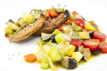 steamed vegetables and rye bread
