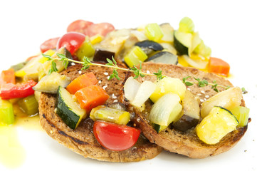 steamed vegetables and rye bread