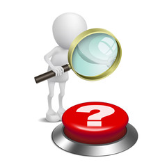 3d person watching the question mark button with a magnifying gl