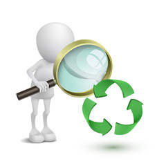 3d person watching the recycling symbol with a magnifying glass