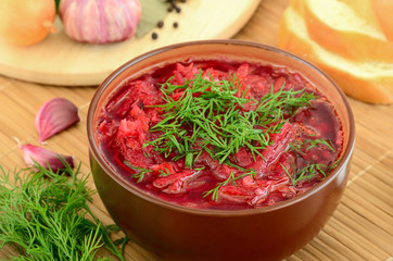 Red borscht with dill