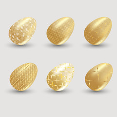 Fototapeta premium Golden easter eggs with shadow on gray background