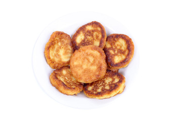 Thick pancakes isolated on the plate