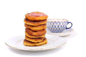 Thick pancakes and tea