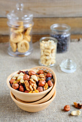 nuts in a bowl and jars