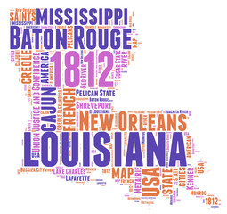 Louisiana USA state map tag cloud