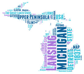 Michigan USA state map tag cloud