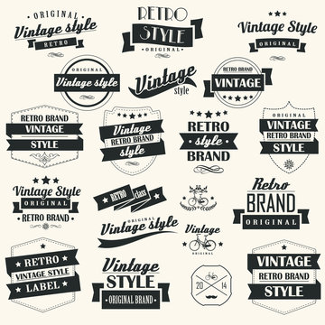 Set of vintage retro labels, stamps, ribbons, marks, vector