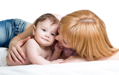 Mom embraces her baby boy