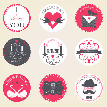 Vector collection of decorative wedding icons