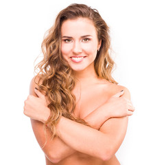 Obraz premium Young woman with beautiful healthy face - isolated on white