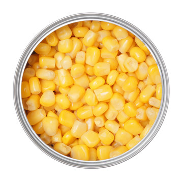 Corn In Can On A White Background