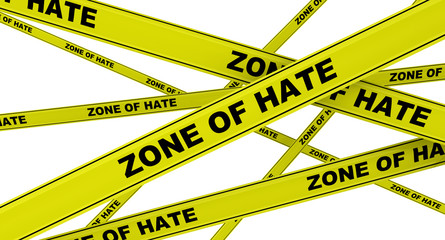 Yellow ribbons with the inscription ZONE OF HATE