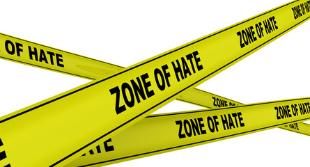 Yellow ribbons with the inscription ZONE OF HATE