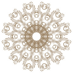 Decorative gold  frame with vintage round patterns on white.