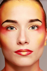 Fototapeta premium beautiful make up of bright lips, isolated on grey background.