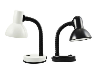 Two black and white table lamps