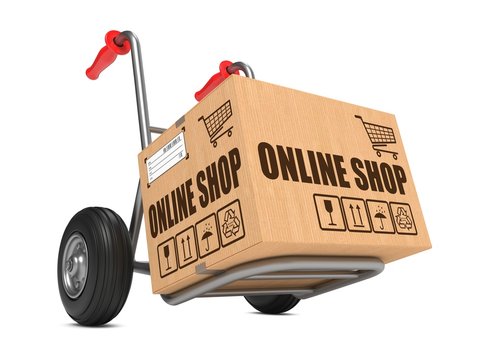 Online Shop - Cardboard Box on Hand Truck.