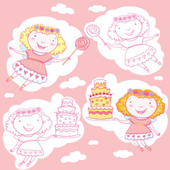 Fairy, Lollipop And Cake.