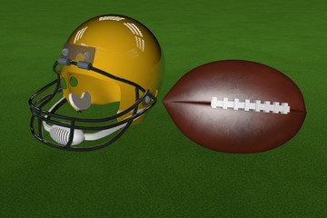 Football and helmet