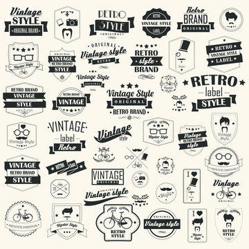 Set of vintage retro labels, stamps, ribbons, marks, vector