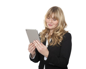 Businesswoman reading her tablet-pc